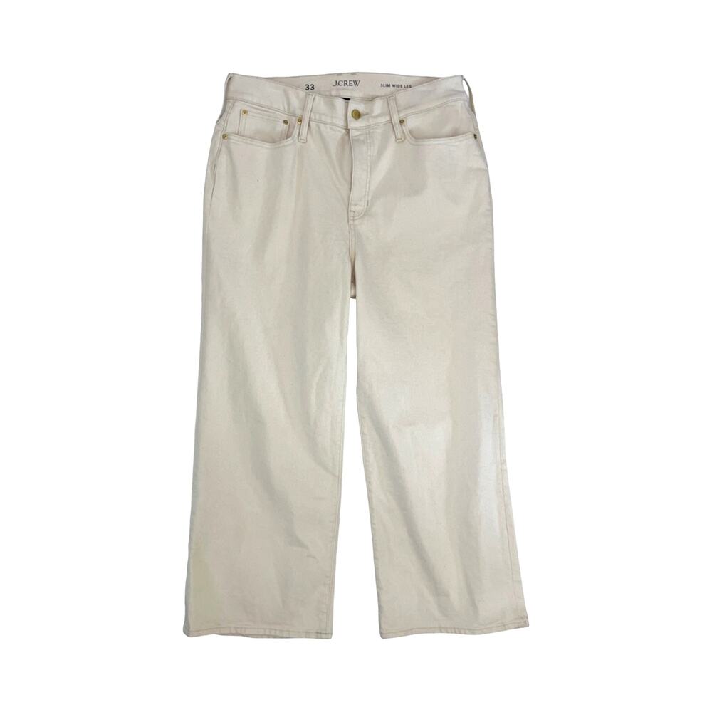 J.Crew Off White Stretch Denim Slim Wide Leg Jeans Women's Size 33 Ivory NWT